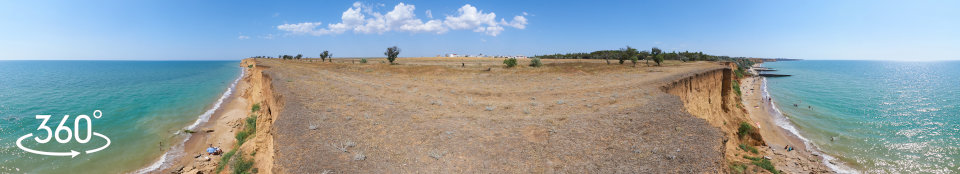 Вид с обрыва севернее пляжа Андреевки - 3д панорама 360 градусов