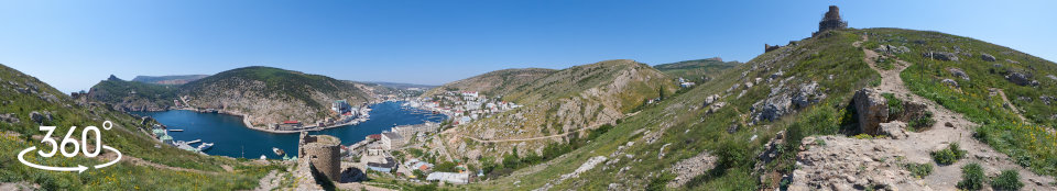 Панорама 360 градусов - вид с крепостной стены на Балаклаву