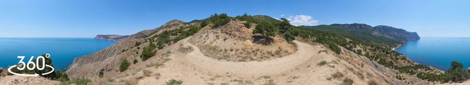 Тропа на Золотой пляж, вид на урочище Аязьма - 3д панорама 360 градусов