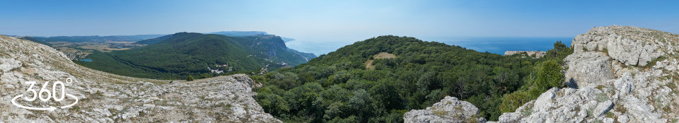 Вид с восточного склона горы Челеби на перевал Байдарские ворота - 3д панорама 360 градусов