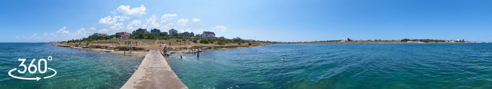 Пляж на восточном берегу Соленой бухты - панорама 360 градусов