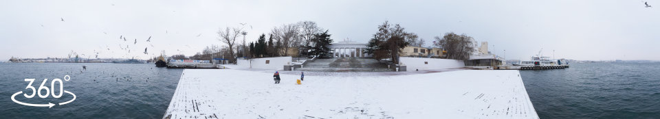 Зимний Севастополь. Графская пристань в снегу Севастополь, панорама 360 градусов