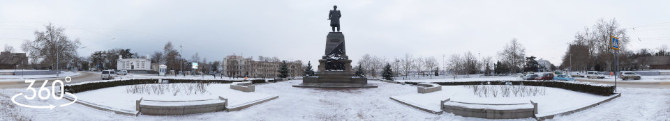 Зима в Севастополе. Площадь Нахимова в снегу, панорама 360 градусов