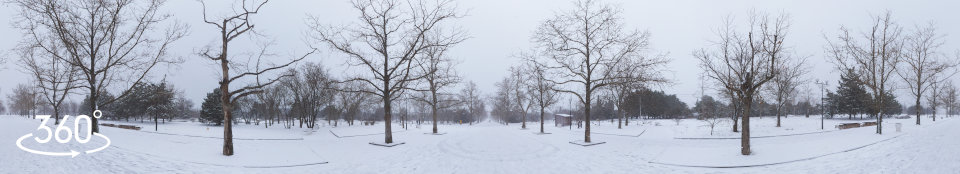 Центральная аллея парка Победы в снегу - цилиндрическая панорама 360 градусов.